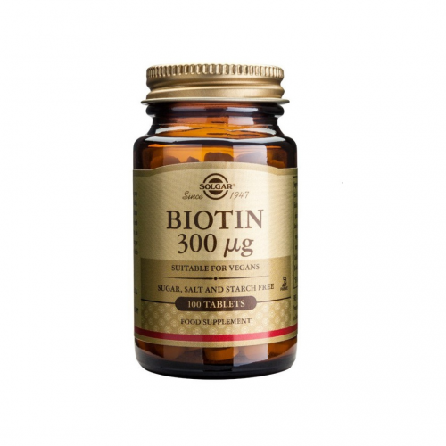 Solgar Biotin 300μg Συμπλήρωμα Διατροφής με Βιοτίνη που Συμβάλλει στην Καλή Υγεία των Μαλλιών & του Δέρματος - Ιδανικό σε Περιπτώσεις Σμηγματοροϊκής Δερματίτιδας 100 ταμπλέτες